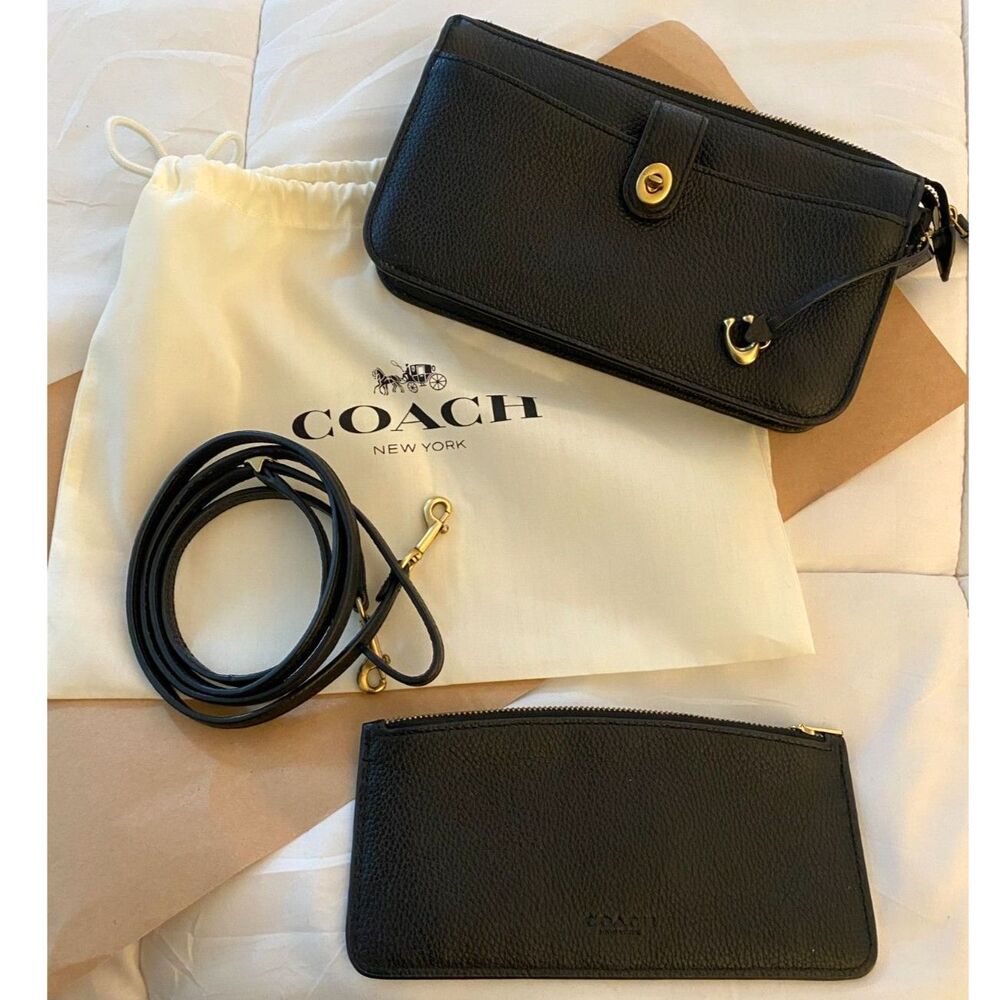 Coach Noa Pop Up Messenger Crossbody Bag Black Pebbled Leather Removable Pouch